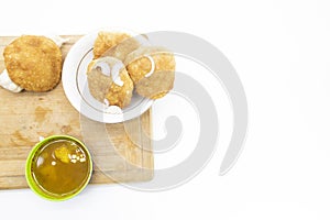 puri or poori,traditional fried food isolated on white baackground photo