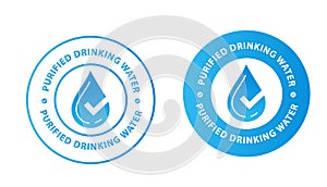 Purified drinking water vector, product label icon with water drop