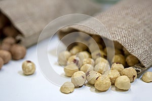 Purified hazelnuts in a small bag