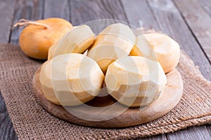 Purified turnips on a wooden table