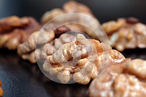 Purified walnut lies on a table