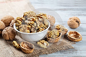 Purified walnuts in a white bowl