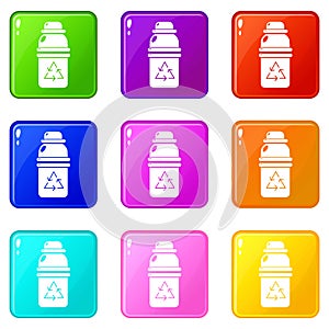 Purified water container icons set 9 color collection