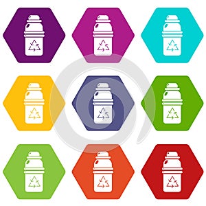 Purified water container icons set 9 vector