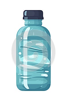 Purified water symbol in blue plastic bottle