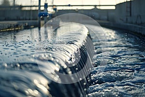 Purifying Water in a Modern Urban Wastewater Treatment Plant. Concept Water Treatment, Urban photo