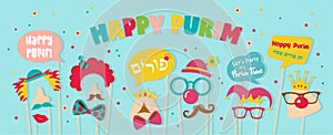 Purim banner template design, Jewish holiday vector illustration . happy Purim in Hebrew. vector illustration- Happy