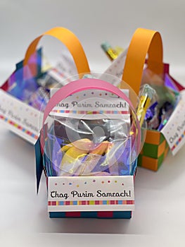 Purim basket Mishloach manot solated on white background