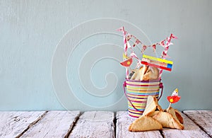 Purim celebration concept (jewish carnival holiday). selective focus