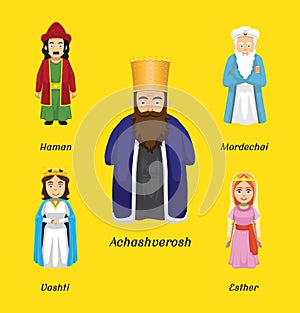 Purim Characters Cartoon Vector Illustration