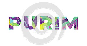 Purim Concept Retro Colorful Word Art Illustration