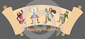 Purim greetings, Megillat Ester cartoon vector