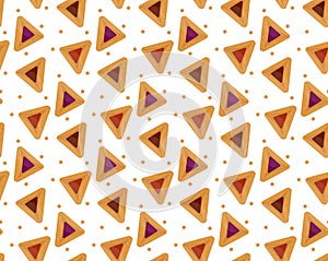 Purim hamantaschen seamless pattern. Jewish traditional dish on the holiday of . endless background, texture, wallpaper