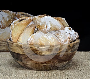 Purim holiday cookies, chocolate-filled cookies Ozne Haman in Hebrew. Haman's ears