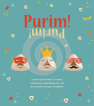 Purim party invitation with hipster Haman Ears