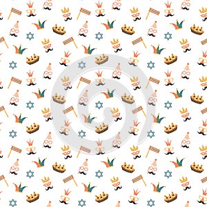 Purim seamless pattern. Traditional Jewish holiday background. vector illustration