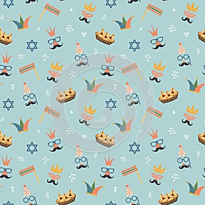 Purim seamless pattern. Traditional Jewish holiday background. vector illustration