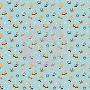 Purim seamless pattern. Traditional Jewish holiday background. vector illustration