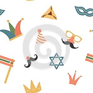 Purim seamless pattern. Traditional Jewish holiday background. vector illustration