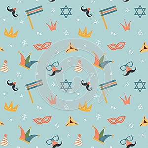 Purim seamless pattern. Traditional Jewish holiday background. vector illustration