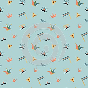 Purim seamless pattern. Traditional Jewish holiday background. vector illustration