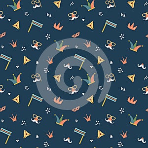 Purim seamless pattern. Traditional Jewish holiday background. vector illustration