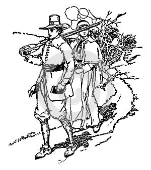 Puritans, vintage illustration