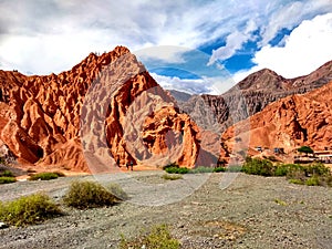 Purmamarca, Jujuy, Argentina. January 19 2020. Photo of the mountain call Los Colorados in Purmamarca. Empty mountain landscape.