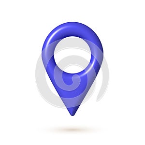 Purple 3d map geo pin icon. Web location pointer. 3d realistic vector design element