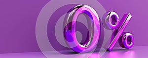 Purple 3D percentage symbol on a violet background