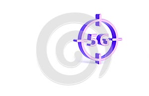 Purple 5G new wireless internet wifi connection icon isolated on white background. Global network high speed connection