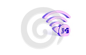 Purple 5G new wireless internet wifi connection icon isolated on white background. Global network high speed connection