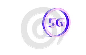 Purple 5G new wireless internet wifi connection icon isolated on white background. Global network high speed connection