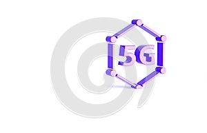 Purple 5G new wireless internet wifi connection icon isolated on white background. Global network high speed connection