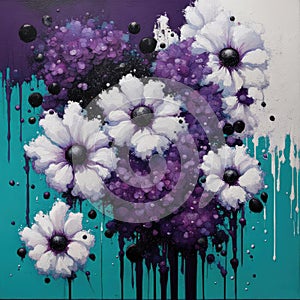 Purple Abstract Flowers With Paint Drips