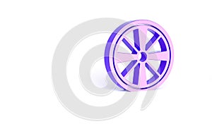 Purple Alloy wheel for a car icon isolated on white background. Minimalism concept. 3d illustration 3D render