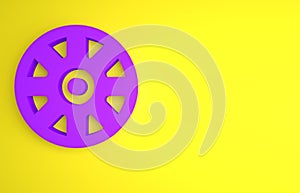 Purple Alloy wheel for car icon isolated on yellow background. Minimalism concept. 3D render illustration