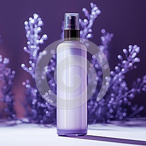 Purple allure Mockup of cosmetic bottle against a purple background