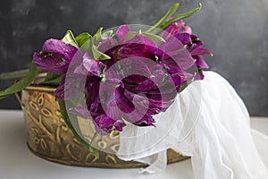 Purple Alstroemeria in Brass Tin