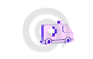 Purple Ambulance and emergency car icon isolated on white background. Ambulance vehicle medical evacuation. Minimalism