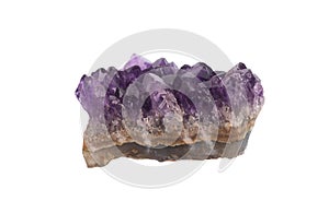 purple amethyst crystals isolated on white