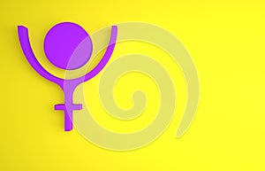 Purple Ancient astrological symbol of Pluto icon isolated on yellow background. Astrology planet. Zodiac and astrology
