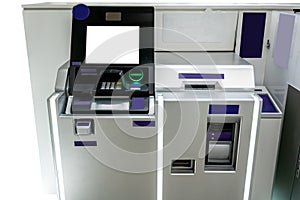 Purple ATM machines. The station automatic machines.