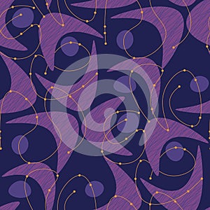 Purple atomic age abstract seamless pattern