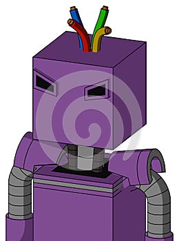 Purple Automaton With Box Head And Angry Eyes And Wire Hair