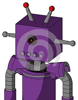 Purple Automaton With Box Head And Pipes Mouth And Black Cyclops Eye And Double Led Antenna