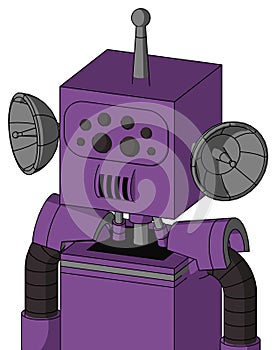 Purple Automaton With Box Head And Speakers Mouth And Bug Eyes And Single Antenna