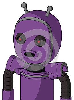 Purple Automaton With Bubble Head And Round Mouth And Black Glowing Red Eyes And Double Antenna