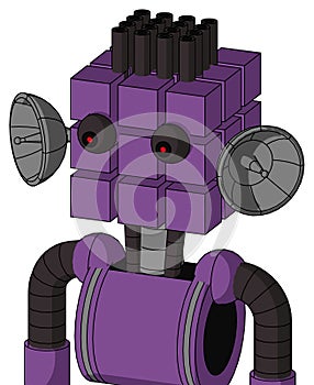 Purple Automaton With Cube Head And Red Eyed And Pipe Hair