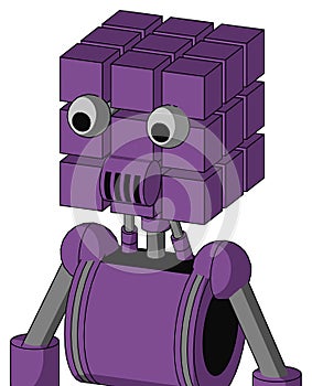 Purple Automaton With Cube Head And Speakers Mouth And Two Eyes